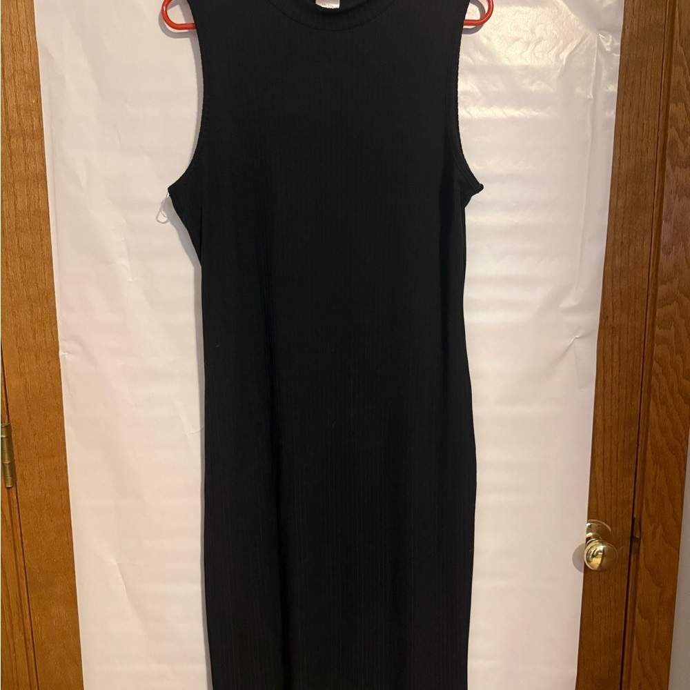 Comfy Black Sleeveless mock neck ribbed Dress